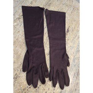 Vintage Womens Size M Brown Stretch Nylon Formal 16.5" Long Gloves